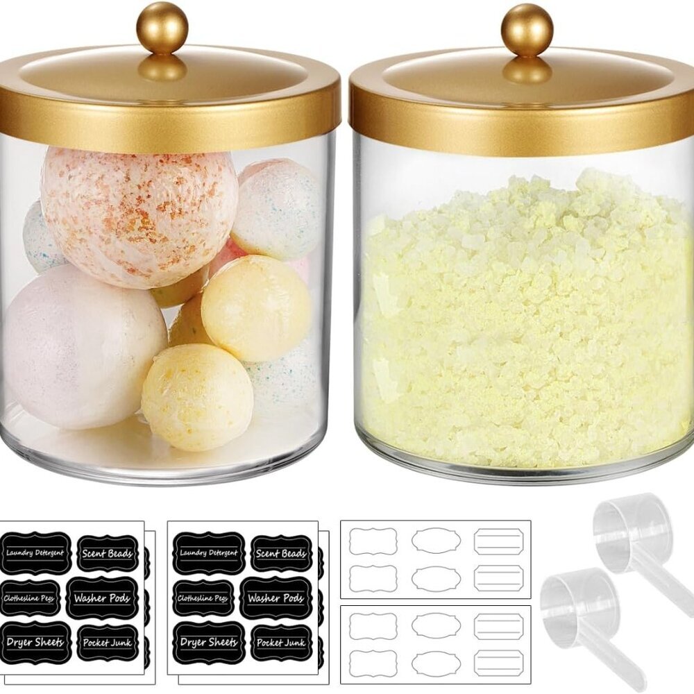 2 Pack 50 Oz Large Apothecary Jar for Bathroom, Premium Plastic Storage Jar with